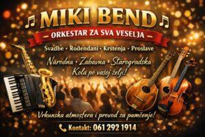 Miki Bend je bend Pirot za svadbe, rođendane i sve vrste veselja. Profesionalna muzika uživo, bogat repertoar i atmosfera za pamćenje.