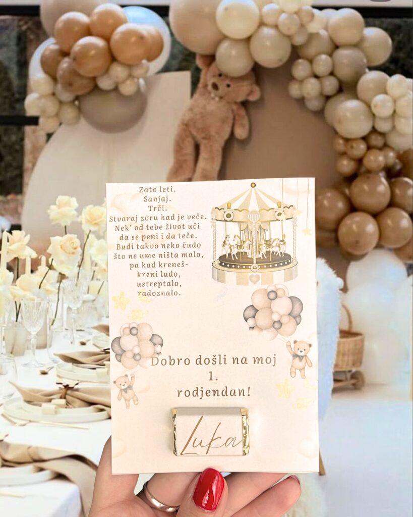 zahvalnice za prvi rođendan sa čokoladicom za goste - niš