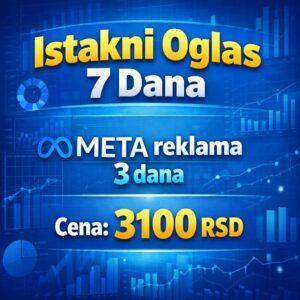 Digitalni paket promocije koji uključuje istaknuti oglas 7 dana na prvoj strani sajta i 3 dana META reklame za veću vidljivost i više upita.