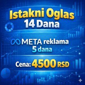 Digitalni paket promocije koji uključuje istaknuti oglas 14 dana na prvoj strani sajta i 5 dana META reklame za veću vidljivost i više upita.