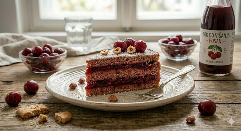 posna torta sa višnjama i keksom bez pečenja