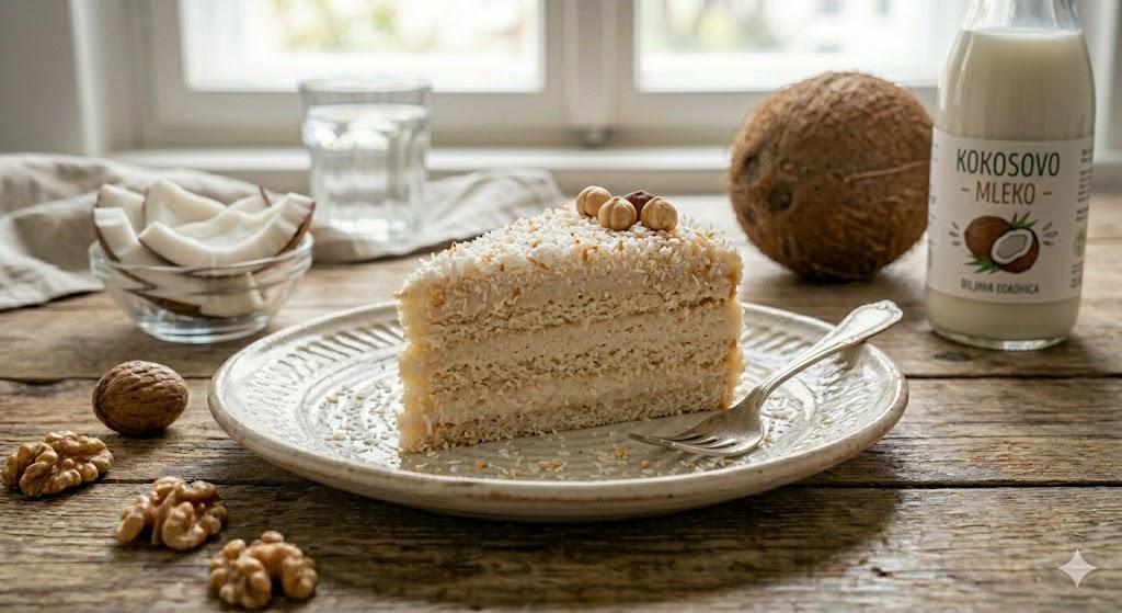 posna kokos torta koja se ne peče sa keksom i kokosom