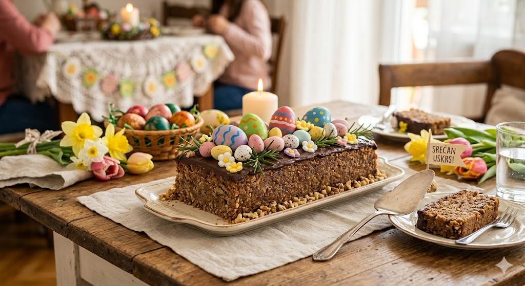 posna uskršnja torta sa plazmom i čokoladnim jajima