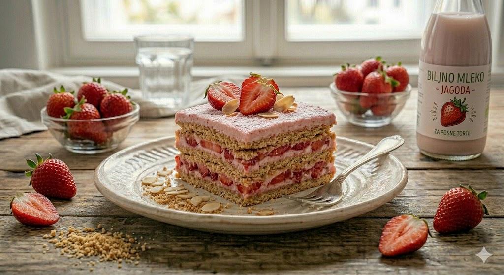 posna torta sa jagodama i keksom bez pečenja