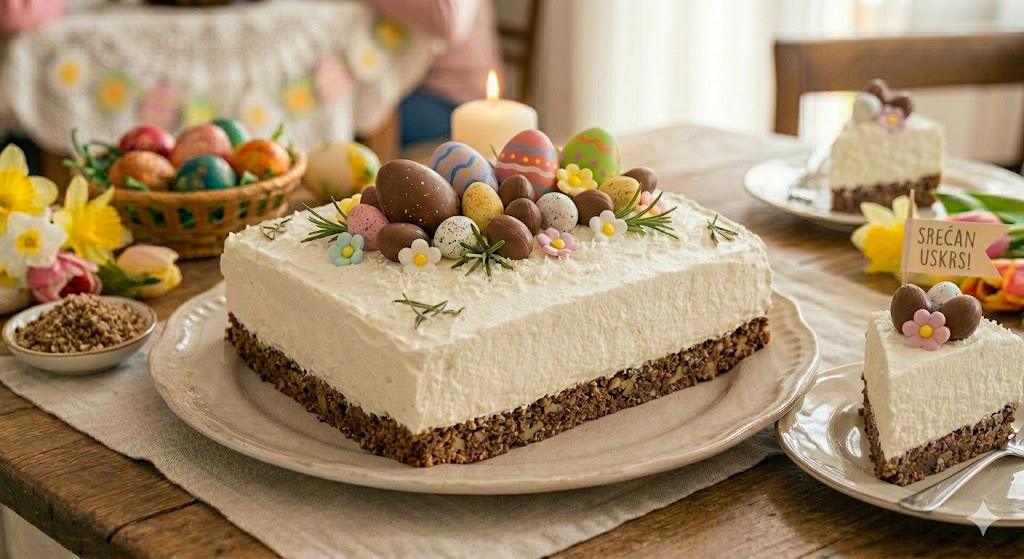 torta za Uskrs sa orasima, medom i čokoladnim jajima