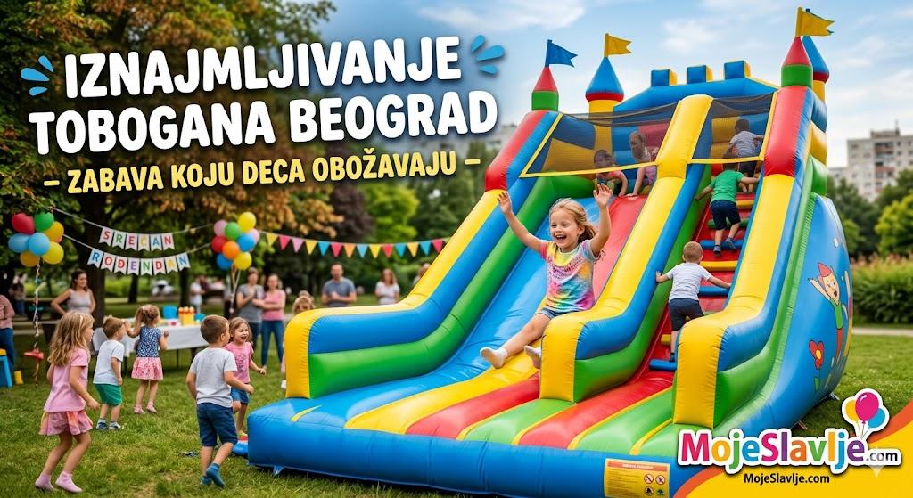 Iznajmljivanje tobogana Beograd - Šareni tobogan na naduvavanje za dečiji rođendan u Beogradu, zabava za decu na otvorenom tokom proslave.